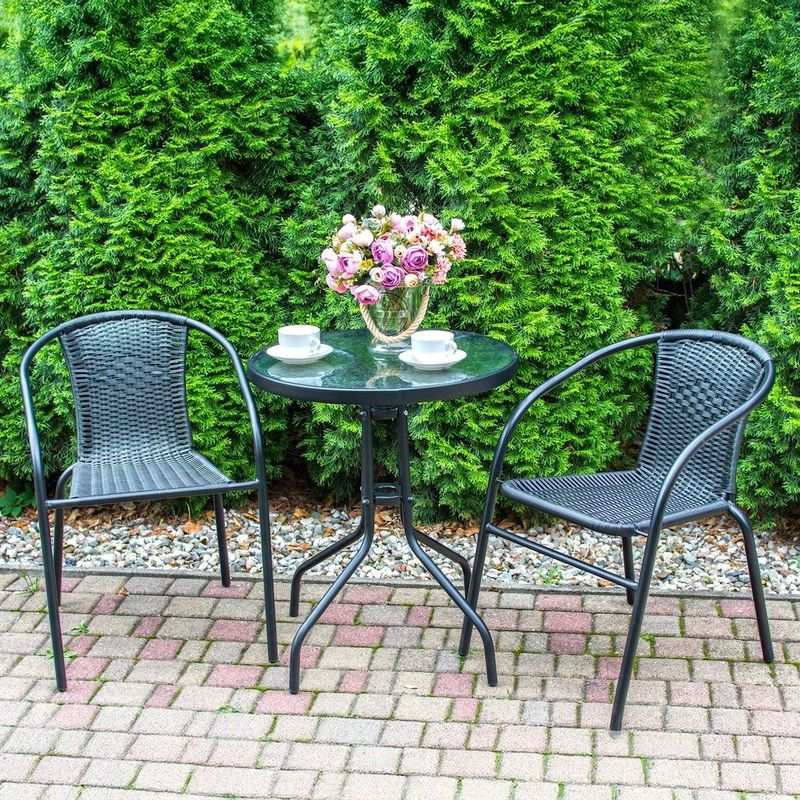 Casa si Gradina - Gradina si terasa - Mobilier exterior - Mese gradina - Masa rotunda Jumi, cu blat din sticla, pentru curte, gradina, terasa sau balcon, diametru 60 cm - Infinity.ro