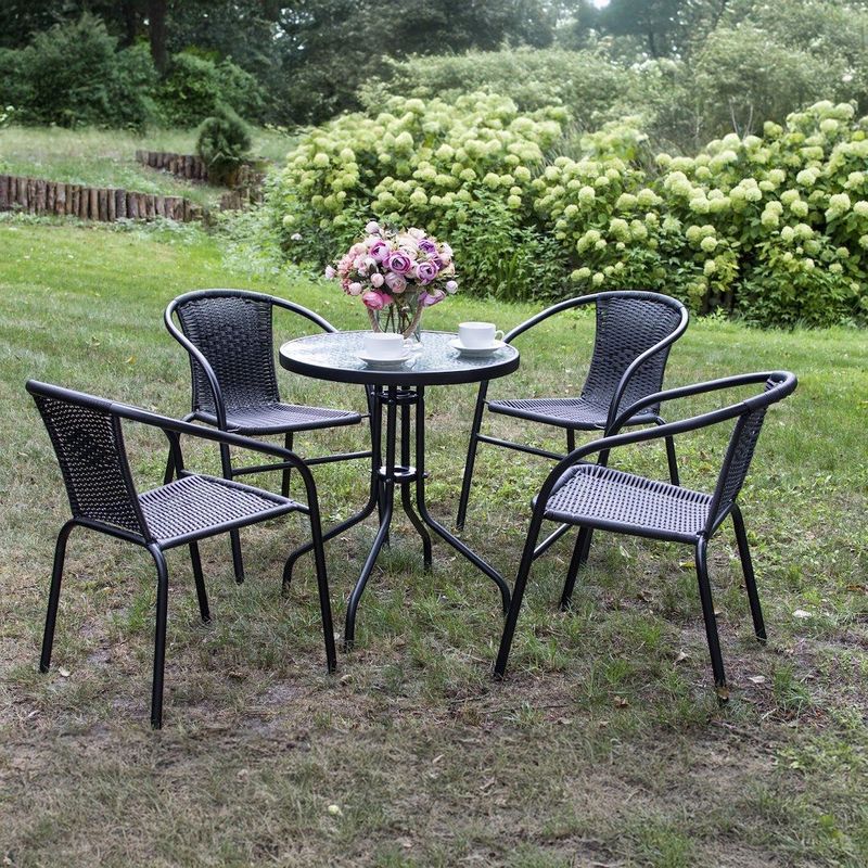 Casa si Gradina - Gradina si terasa - Mobilier exterior - Mese gradina - Masa rotunda Jumi, cu blat din sticla, pentru curte, gradina, terasa sau balcon, diametru 60 cm - Infinity.ro