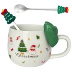 Casa si Gradina - Bucatarie si vesela - Cani si pahare - Cani si cesti - Cana ceramica, de Craciun, cu funda verde si lingurita, 400ml, KB25ZIE, eCarla - Infinity.ro