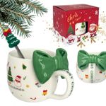Casa si Gradina - Bucatarie si vesela - Cani si pahare - Cani si cesti - Cana ceramica, de Craciun, cu funda verde si lingurita, 400ml, KB25ZIE, eCarla - Infinity.ro
