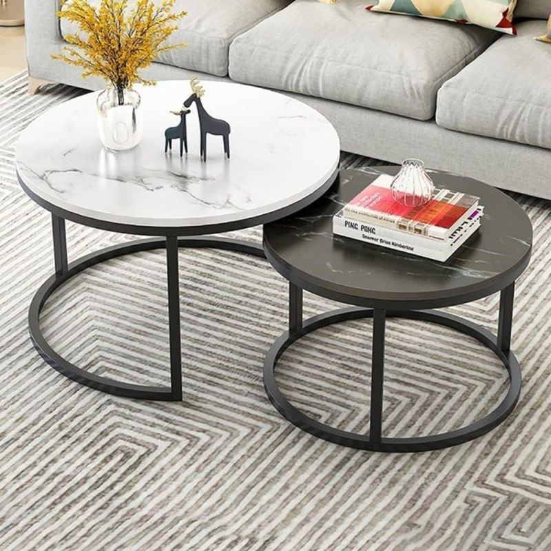 Casa si Gradina - Mobilier - Mese si birouri - Masute de cafea - Set 2 mese, de cafea, rotunde, alb & negru, STL14BCZ, eCarla - Infinity.ro