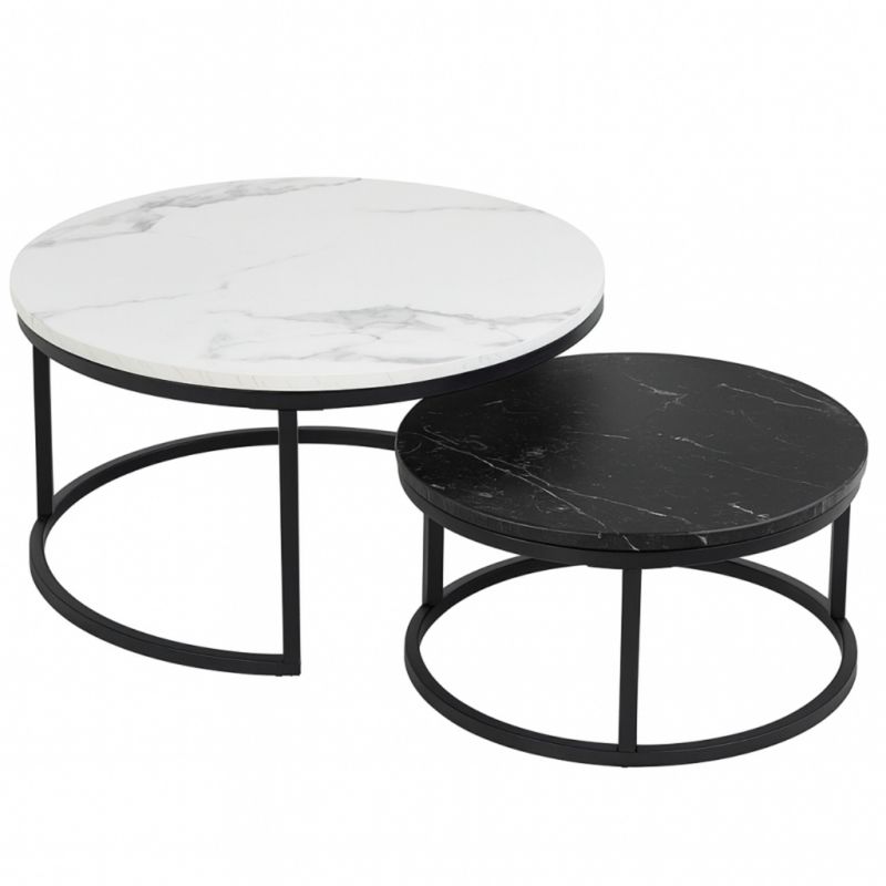 Casa si Gradina - Mobilier - Mese si birouri - Masute de cafea - Set 2 mese, de cafea, rotunde, alb & negru, STL14BCZ, eCarla - Infinity.ro