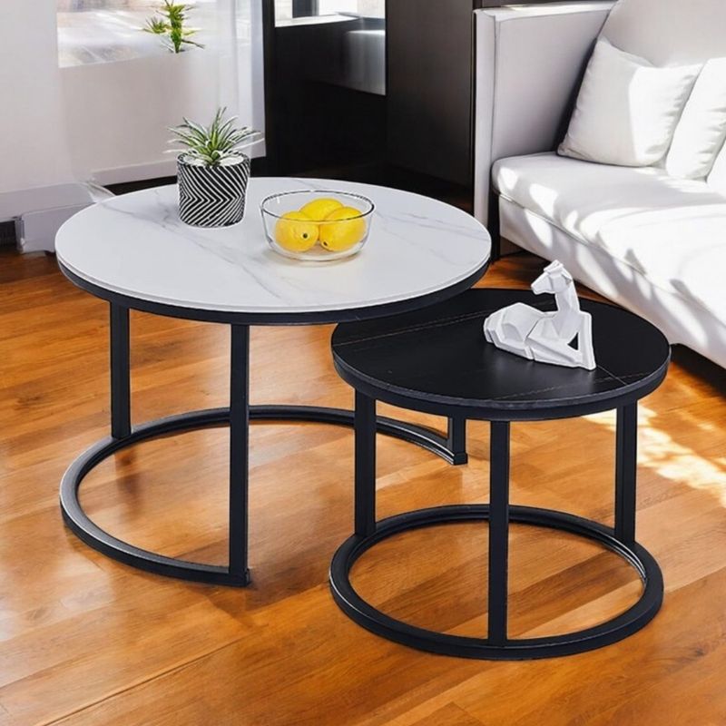 Casa si Gradina - Mobilier - Mese si birouri - Masute de cafea - Set 2 mese, de cafea, rotunde, alb & negru, STL14BCZ, eCarla - Infinity.ro