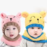 Fashion, accesorii si bijuterii - Copii - Accesorii copii - Caciuli si palarii copii - Set caciula si fular de iarna pentru copii, Model pisica, 6-24 luni - Galben - Infinity.ro