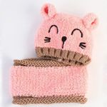 Fashion, accesorii si bijuterii - Copii - Accesorii copii - Caciuli si palarii copii - Set caciula si fular de iarna pentru copii, Model pisica, 6-24 luni - Galben - Infinity.ro