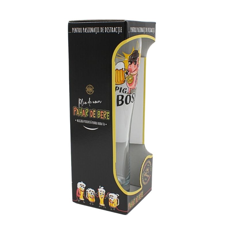 Casa si Gradina - Bucatarie si vesela - Cani si pahare - Pahare - Pahar bere, 500 ml, mesaj funny “Pig Boss" - Infinity.ro