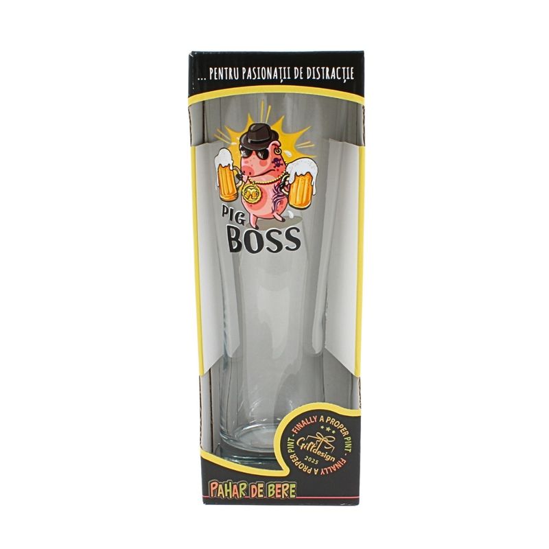Casa si Gradina - Bucatarie si vesela - Cani si pahare - Pahare - Pahar bere, 500 ml, mesaj funny “Pig Boss" - Infinity.ro