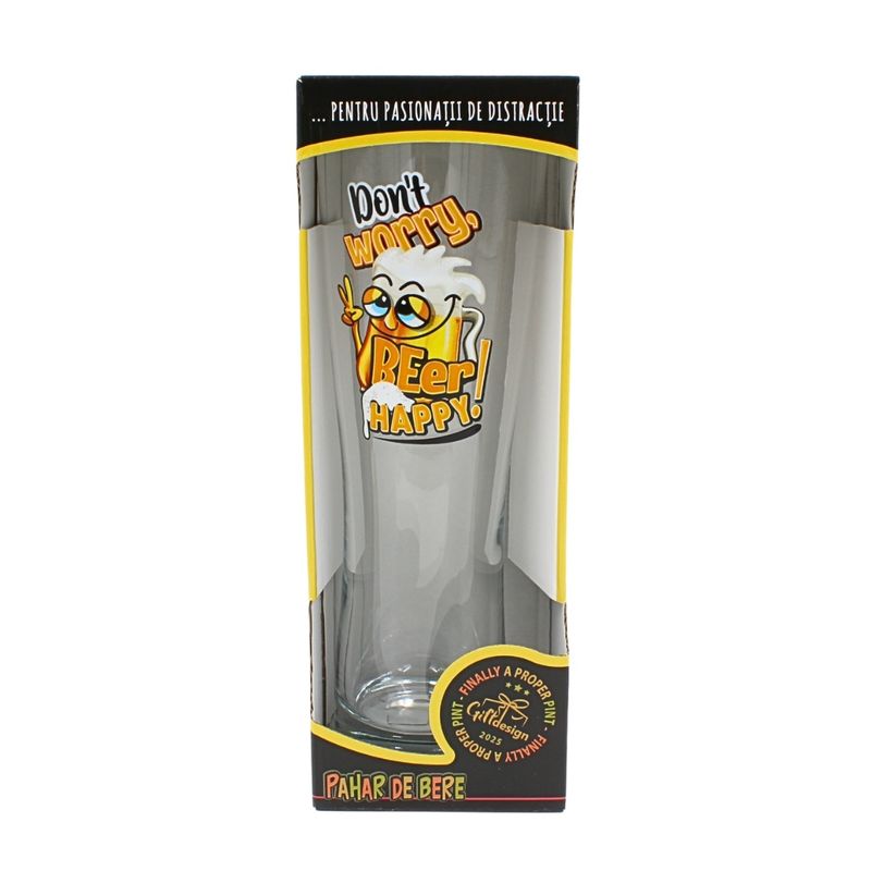 Casa si Gradina - Bucatarie si vesela - Cani si pahare - Pahare - Pahar bere, 500 ml, mesaj funny “Don’t worry, beer happy!" - Infinity.ro