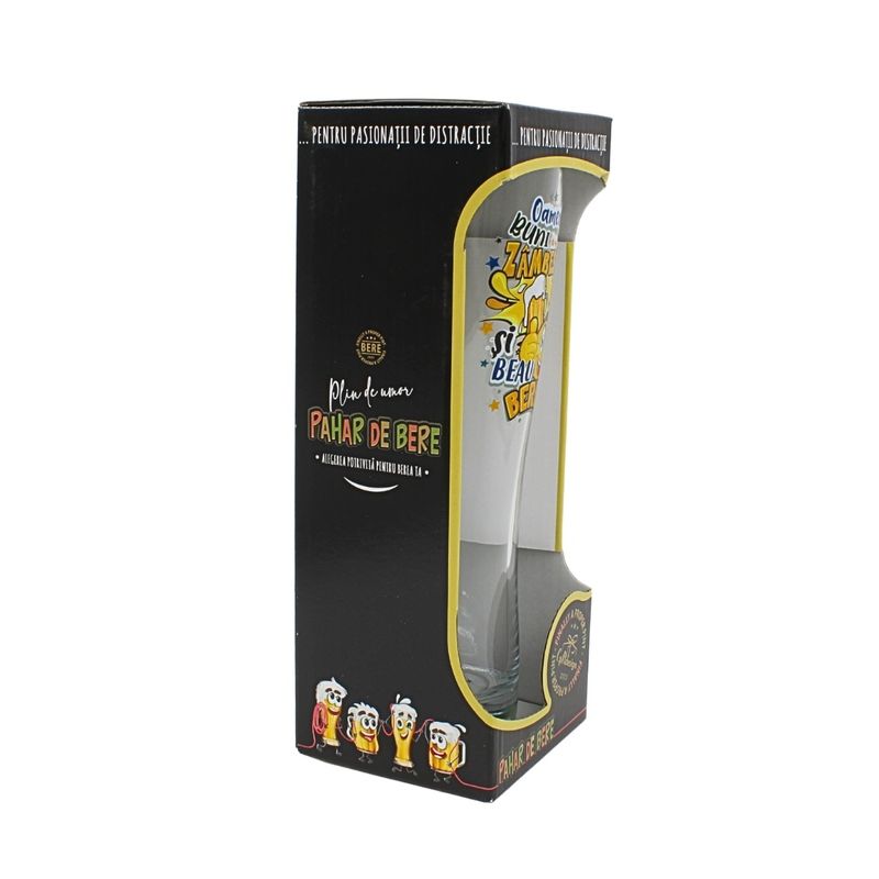 Casa si Gradina - Bucatarie si vesela - Cani si pahare - Pahare - Pahar bere, 500 ml, mesaj funny “Oamenii buni zambesc si beau bere!" - Infinity.ro