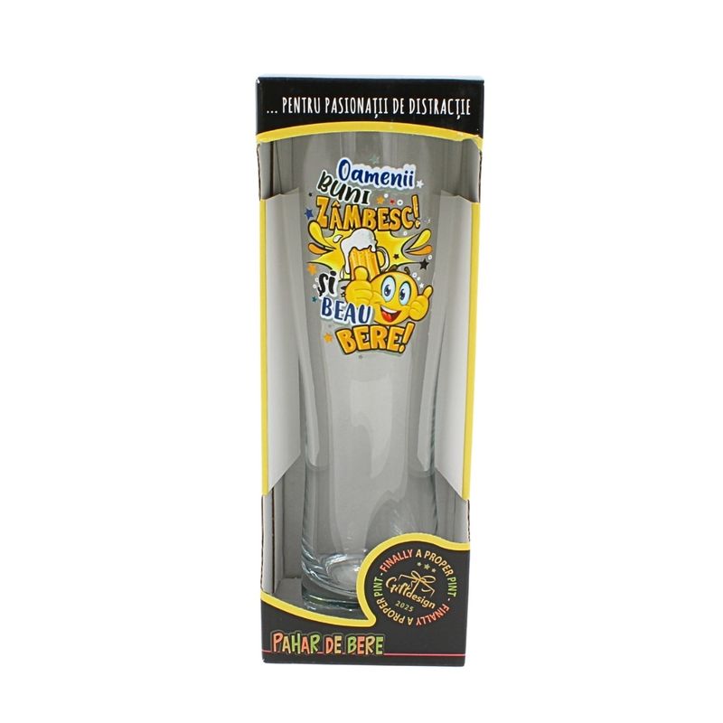 Casa si Gradina - Bucatarie si vesela - Cani si pahare - Pahare - Pahar bere, 500 ml, mesaj funny “Oamenii buni zambesc si beau bere!" - Infinity.ro