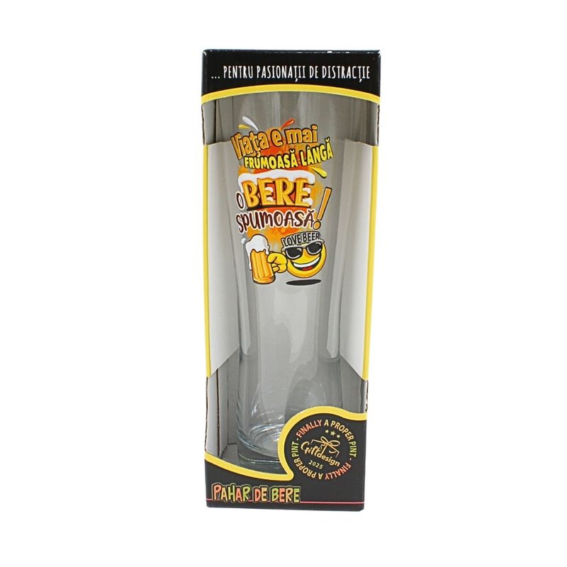 Casa si Gradina - Bucatarie si vesela - Cani si pahare - Pahare - Pahar bere, 500 ml, mesaj funny “Viata e mai frumoasa langa o bere spumoasa!" - Infinity.ro