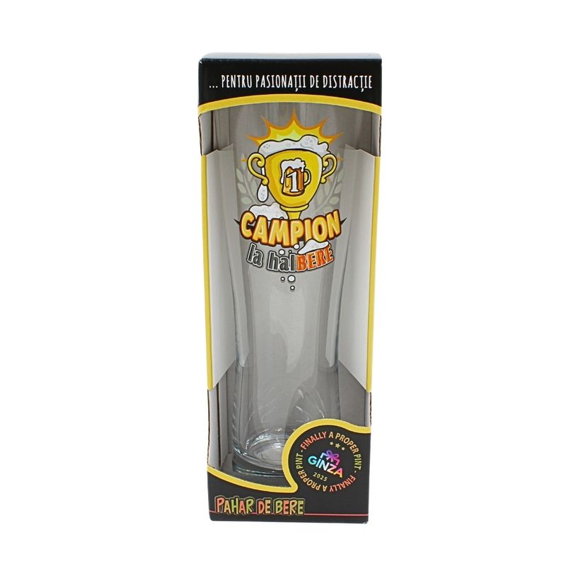Casa si Gradina - Bucatarie si vesela - Cani si pahare - Pahare - Pahar bere, 500 ml, mesaj funny “Campion la halBERe” - Infinity.ro