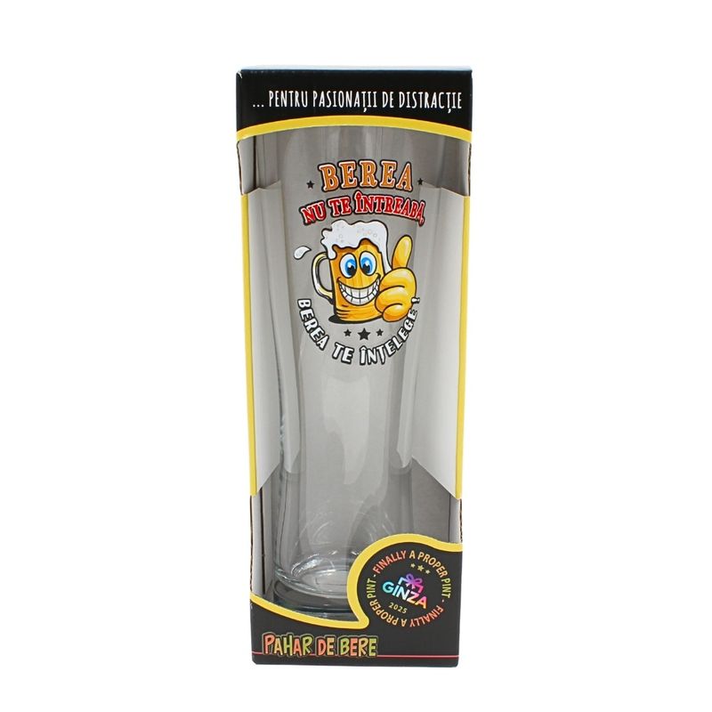 Casa si Gradina - Bucatarie si vesela - Cani si pahare - Pahare - Pahar bere, 500 ml, mesaj funny “Berea nu te intreaba, berea te intelege!" - Infinity.ro