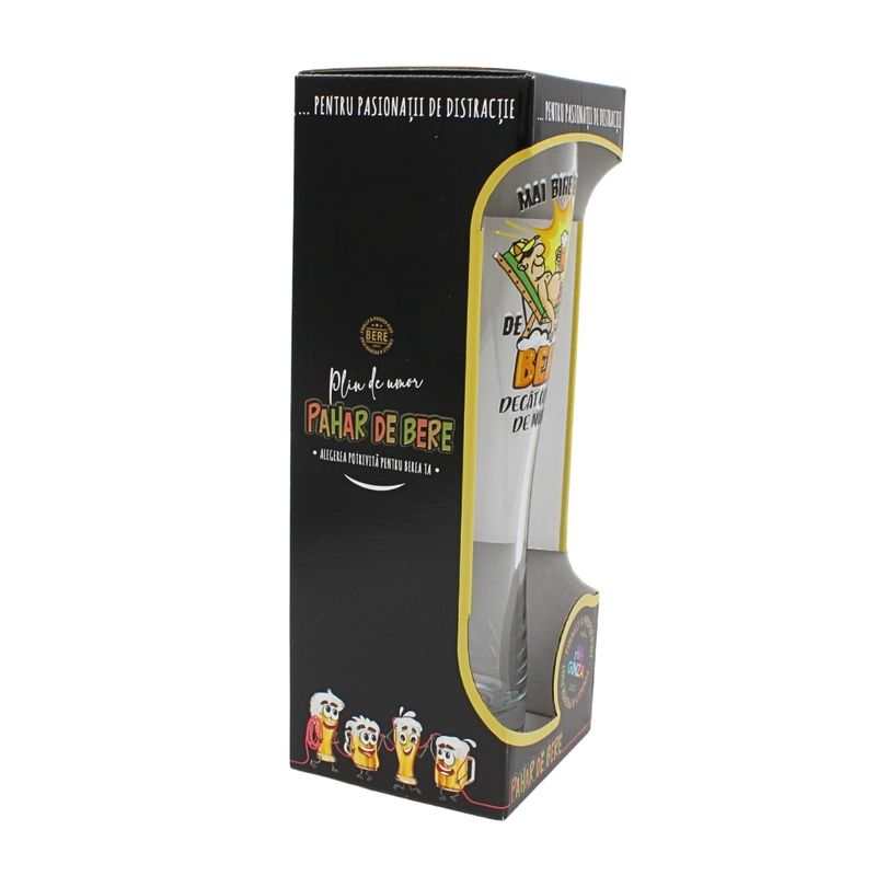 Casa si Gradina - Bucatarie si vesela - Cani si pahare - Pahare - Pahar bere, 500 ml, mesaj funny “Mai bine burtos de bere decat cocosat de munca!” - Infinity.ro