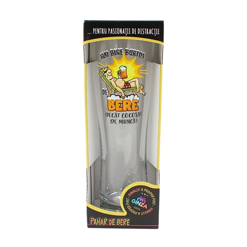 Casa si Gradina - Bucatarie si vesela - Cani si pahare - Pahare - Pahar bere, 500 ml, mesaj funny “Mai bine burtos de bere decat cocosat de munca!” - Infinity.ro