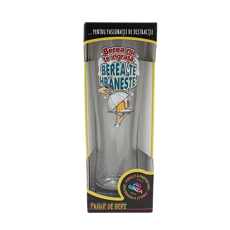 Casa si Gradina - Bucatarie si vesela - Cani si pahare - Pahare - Pahar bere, 500 ml, mesaj funny “Berea nu te ingrasa, berea te hraneste!” - Infinity.ro