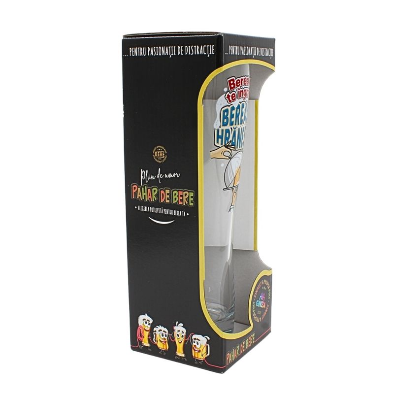 Casa si Gradina - Bucatarie si vesela - Cani si pahare - Pahare - Pahar bere, 500 ml, mesaj funny “Berea nu te ingrasa, berea te hraneste!” - Infinity.ro