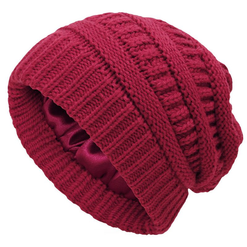 Fashion, accesorii si bijuterii - Femei - Accesorii femei - Caciuli si palarii femei - Fes de iarna cu interior din satin pentru protectia parului - Rosu Bordeaux - Infinity.ro