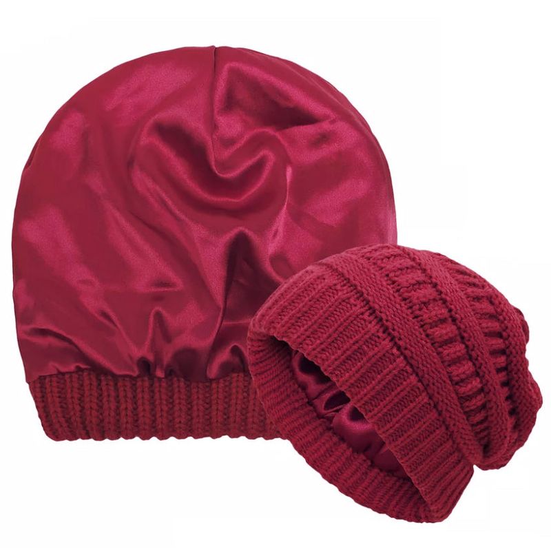Fashion, accesorii si bijuterii - Femei - Accesorii femei - Caciuli si palarii femei - Fes de iarna cu interior din satin pentru protectia parului - Rosu Bordeaux - Infinity.ro