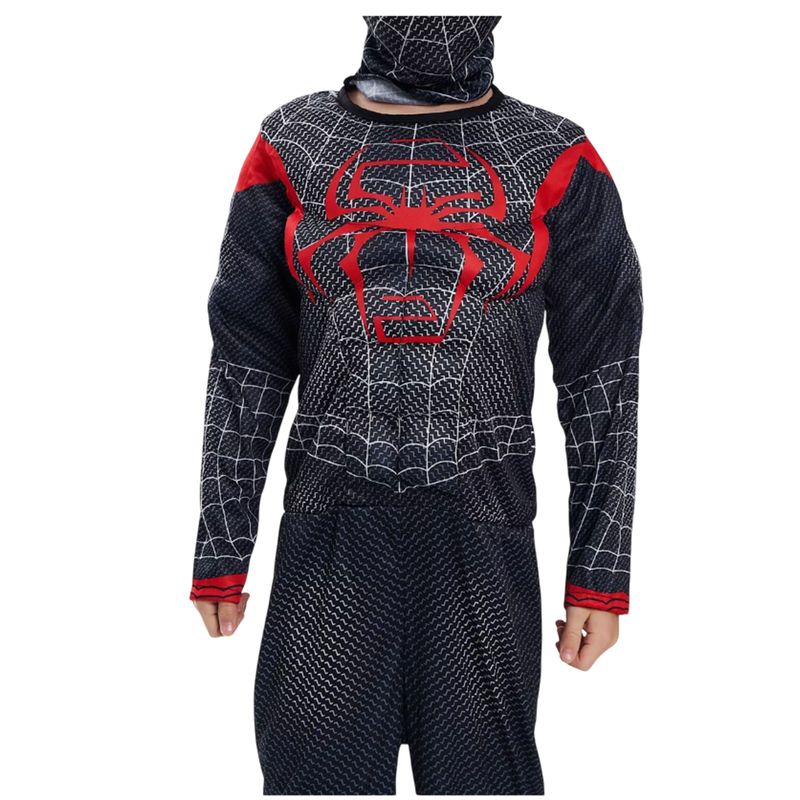 Jucarii, Copii si Bebe - Jucarii si jocuri - Jucarii de rol - Masti si costume copii - Costum Spiderman negru KidMania cu muschi, masca cu lumini si doua manusi lansator, 7-9ani 120-130cm - Infinity.ro