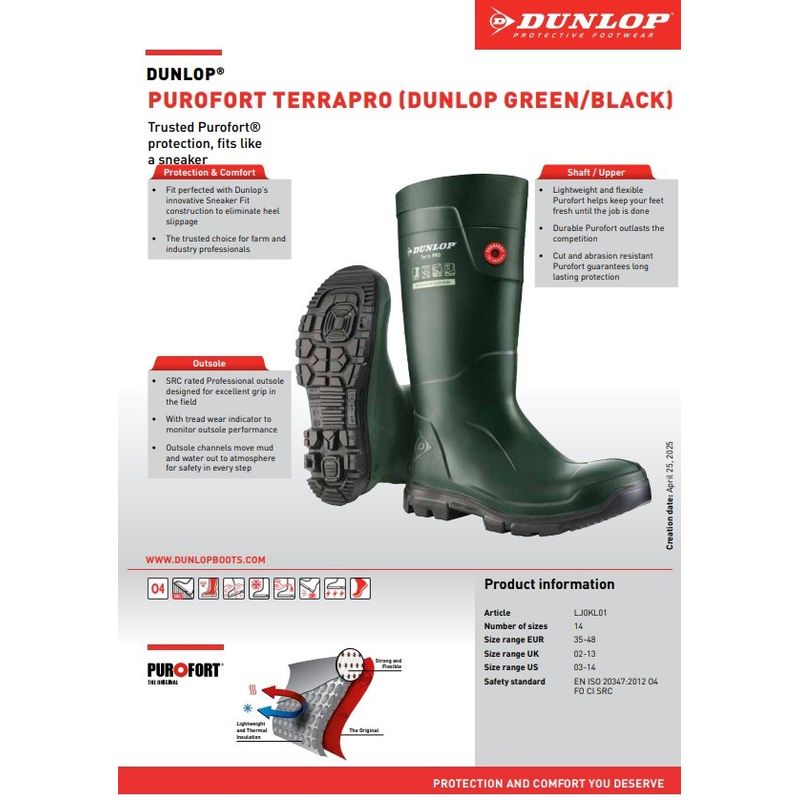 Casa si Gradina - Constructii - Echipamente de lucru - Incaltaminte protectia muncii - Cizme de protectie, DUNLOP, material Purofort, culoare verde, Purofort, TerraPRo 41 - Infinity.ro