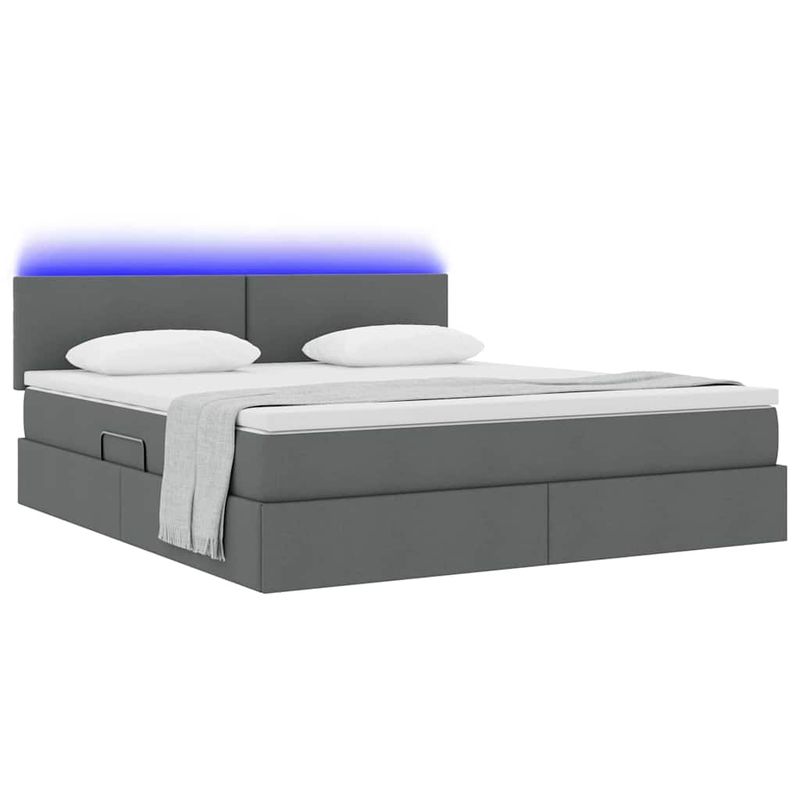 Casa si Gradina - Mobilier - Paturi si accesorii - Paturi - Pat cu lumini cu banda LED Gri inchis 180 x 200 cm tesatura - Infinity.ro