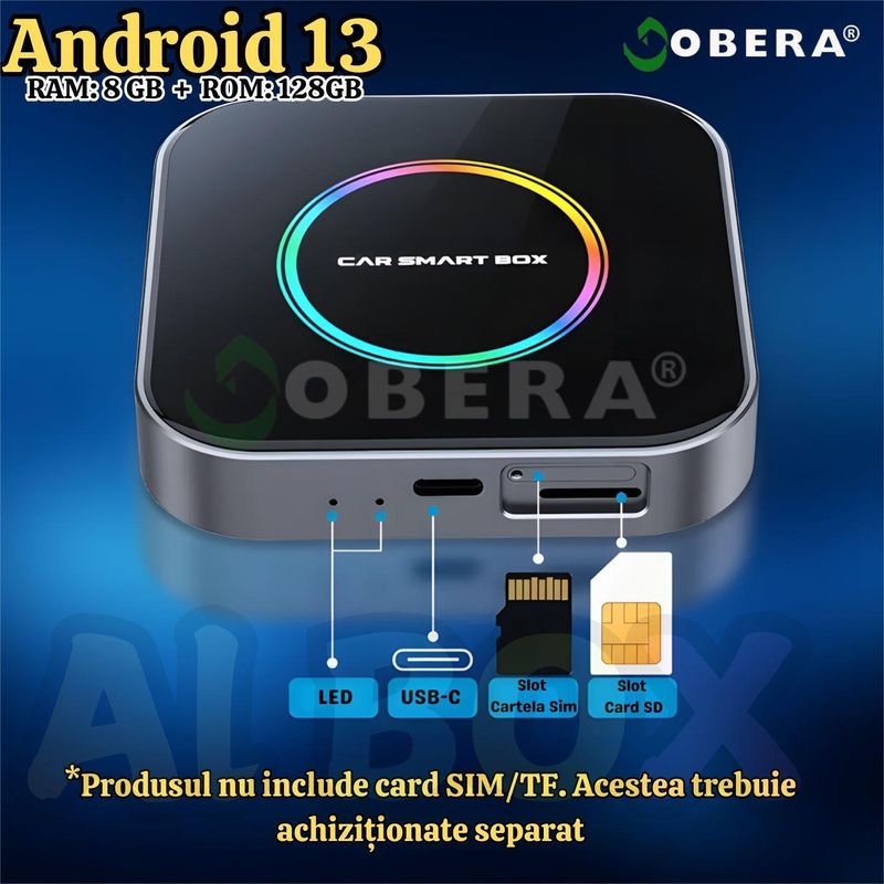 Auto si Moto - Electronice auto - Multimedia auto - Modul auto AI Box goBERA® Android 13, Wireless CarPlay & Android Auto, 8GB+128GB, 4G, GPS, Plug & Play - Infinity.ro