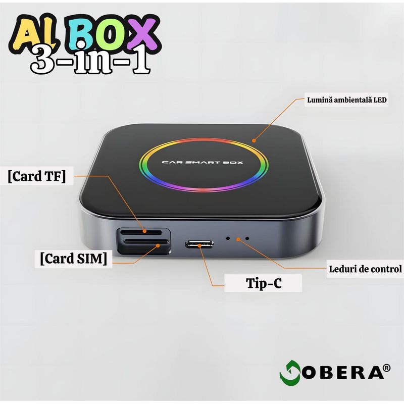 Auto si Moto - Electronice auto - Multimedia auto - Modul auto AI Box goBERA® Android 13, Wireless CarPlay & Android Auto, 8GB+128GB, 4G, GPS, Plug & Play - Infinity.ro