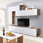 Casa si Gradina - Mobilier - Seturi de mobilier - Seturi living - Perete living, alb cu luciu extra ridicat / stejar wotan, MIRALDA - Infinity.ro