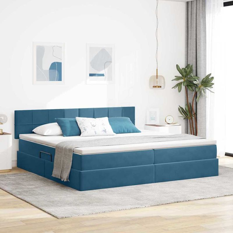 Casa si Gradina - Mobilier - Paturi si accesorii - Paturi - Pat cu lumini cu banda LED Albastru inchis 200 x 200 cm Catifea - Infinity.ro