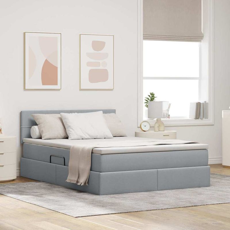 Casa si Gradina - Mobilier - Paturi si accesorii - Paturi - Pat cu lumini cu banda LED Gri deschis 140 x 190 cm tesatura - Infinity.ro