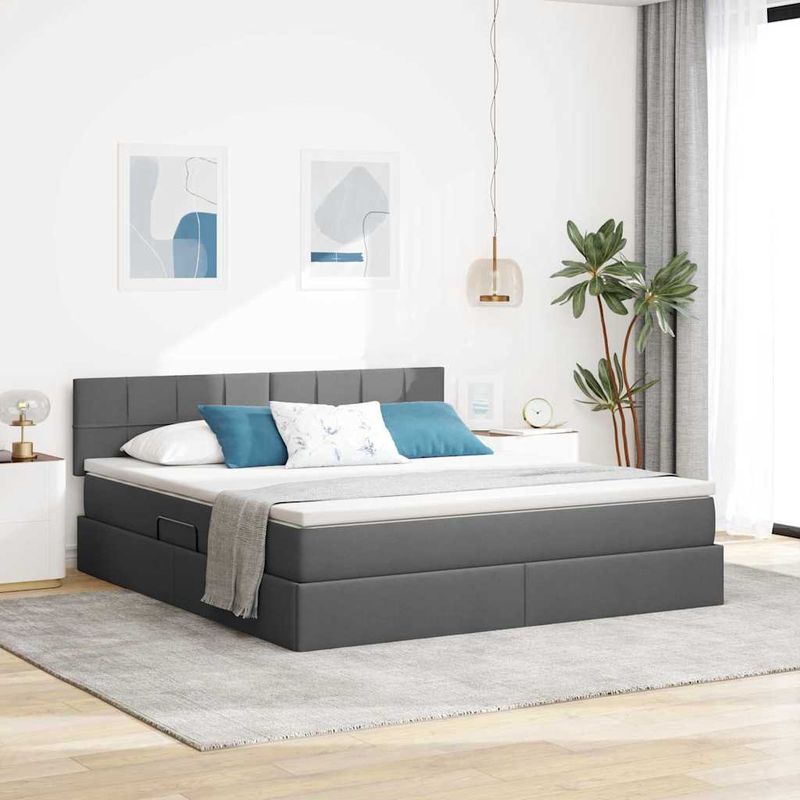 Casa si Gradina - Mobilier - Paturi si accesorii - Paturi - Pat cu lumini cu banda LED Gri inchis 160 x 200 cm tesatura - Infinity.ro