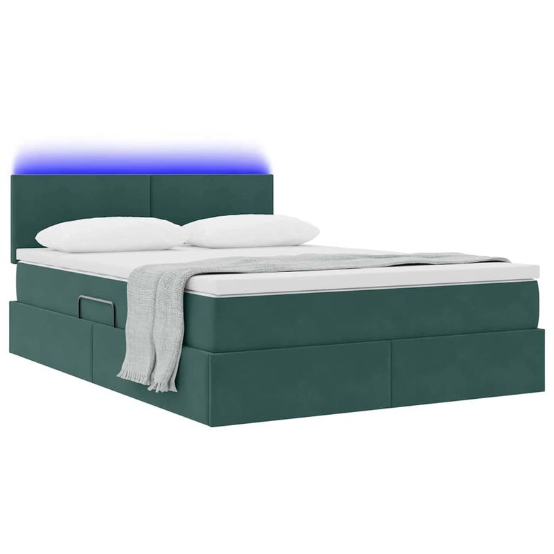 Casa si Gradina - Mobilier - Paturi si accesorii - Paturi - Pat cu lumini cu banda LED Verde inchis 140 x 190 cm Catifea - Infinity.ro