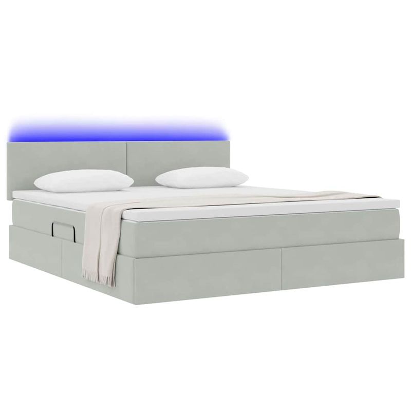 Casa si Gradina - Mobilier - Paturi si accesorii - Paturi - Pat cu lumini cu banda LED Gri deschis 160 x 200 cm Catifea - Infinity.ro