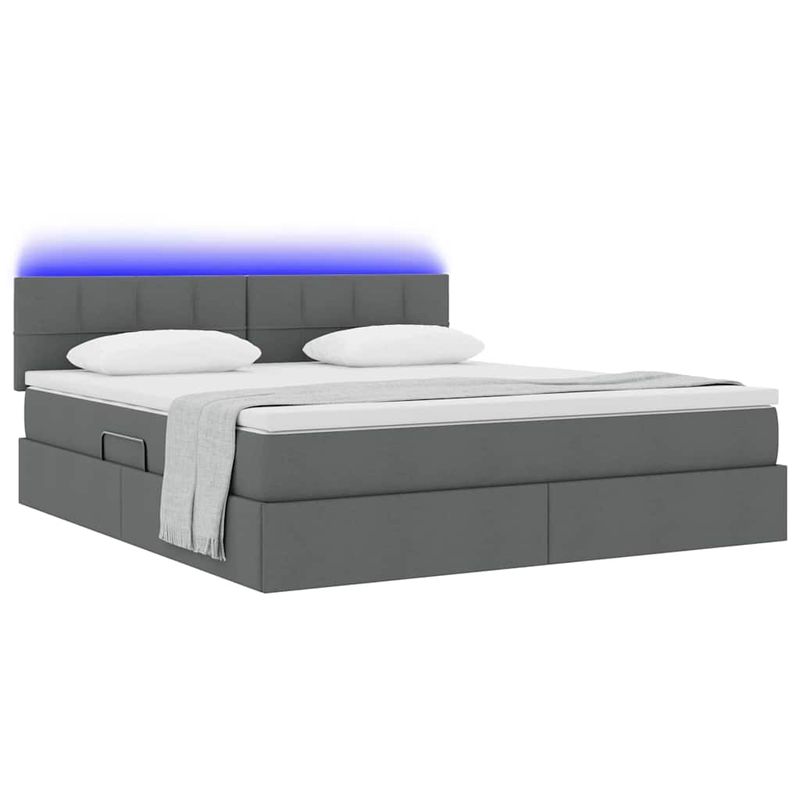 Casa si Gradina - Mobilier - Paturi si accesorii - Paturi - Pat cu lumini cu banda LED Gri inchis 160 x 200 cm tesatura - Infinity.ro