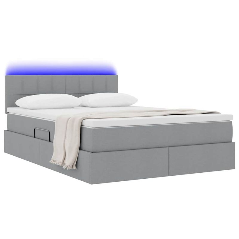 Casa si Gradina - Mobilier - Paturi si accesorii - Paturi - Pat cu lumini cu banda LED Gri deschis 140 x 190 cm tesatura - Infinity.ro
