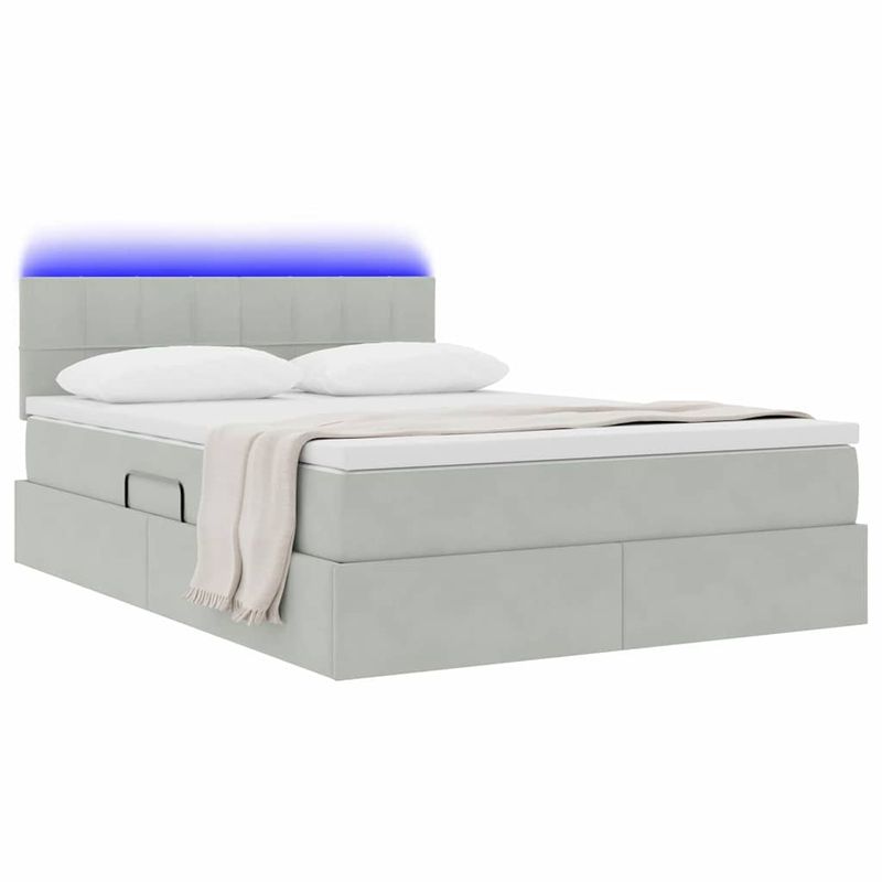 Casa si Gradina - Mobilier - Paturi si accesorii - Paturi - Pat cu lumini cu banda LED Gri deschis 140 x 200 cm Catifea - Infinity.ro