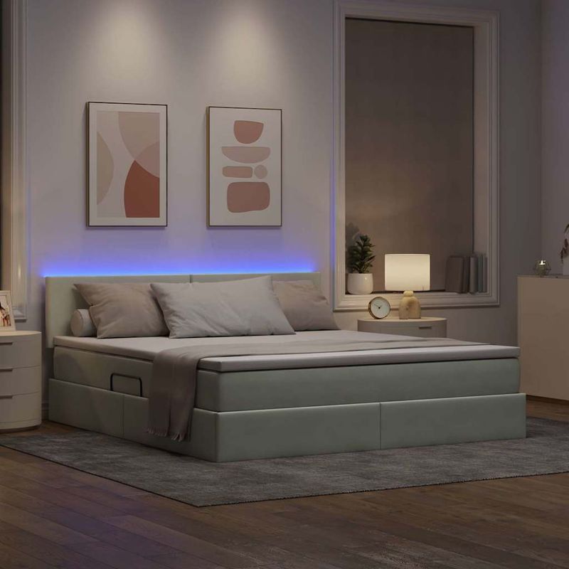 Casa si Gradina - Mobilier - Paturi si accesorii - Paturi - Pat cu lumini cu banda LED Gri deschis 160 x 200 cm Catifea - Infinity.ro