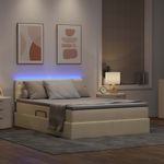 Casa si Gradina - Mobilier - Paturi si accesorii - Paturi - Pat cu lumini cu banda LED Creme 140 x 190 cm tesatura - Infinity.ro