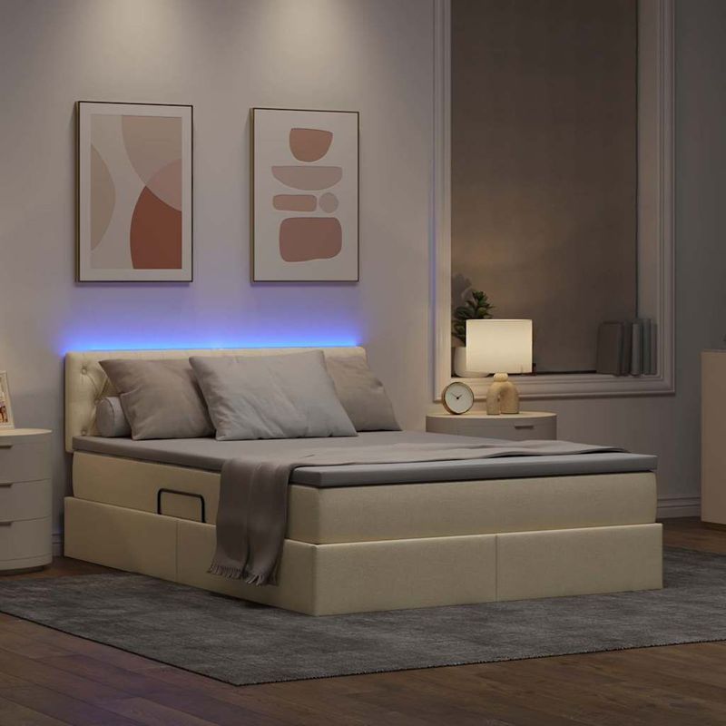 Casa si Gradina - Mobilier - Paturi si accesorii - Paturi - Pat cu lumini cu banda LED Creme 140 x 190 cm tesatura - Infinity.ro