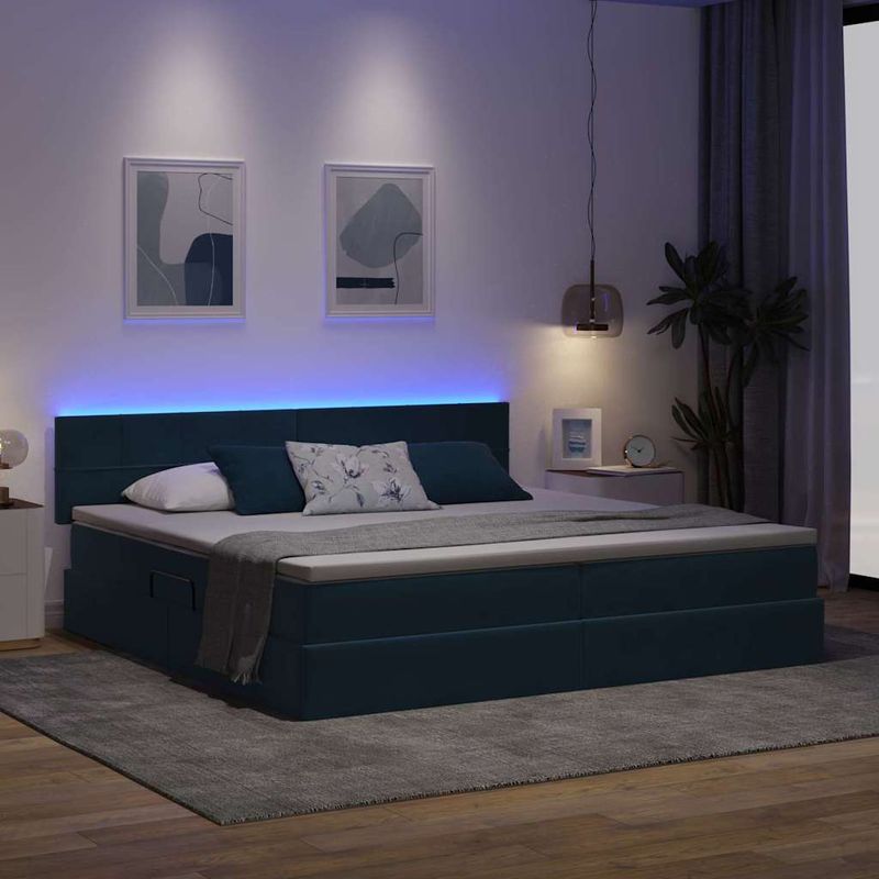 Casa si Gradina - Mobilier - Paturi si accesorii - Paturi - Pat cu lumini cu banda LED Albastru inchis 200 x 200 cm Catifea - Infinity.ro