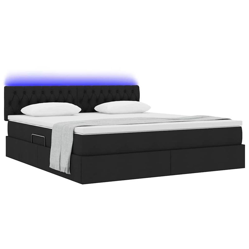 Casa si Gradina - Mobilier - Paturi si accesorii - Paturi - Pat cu lumini cu banda LED Negru 160 x 200 cm tesatura - Infinity.ro