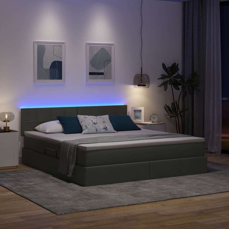 Casa si Gradina - Mobilier - Paturi si accesorii - Paturi - Pat cu lumini cu banda LED Gri inchis 160 x 200 cm tesatura - Infinity.ro