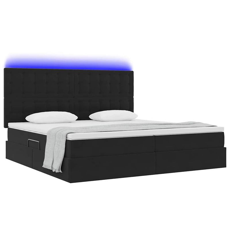Casa si Gradina - Mobilier - Paturi si accesorii - Paturi - Pat cu lumini cu banda LED Negru 200 x 200 cm Catifea - Infinity.ro
