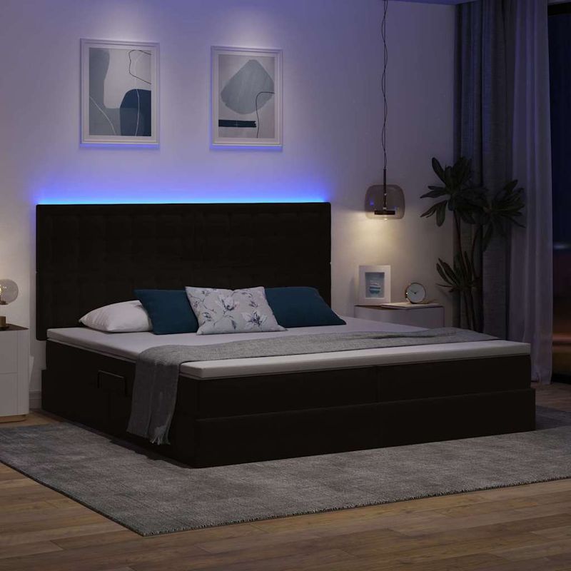Casa si Gradina - Mobilier - Paturi si accesorii - Paturi - Pat cu lumini cu banda LED Negru 200 x 200 cm Catifea - Infinity.ro