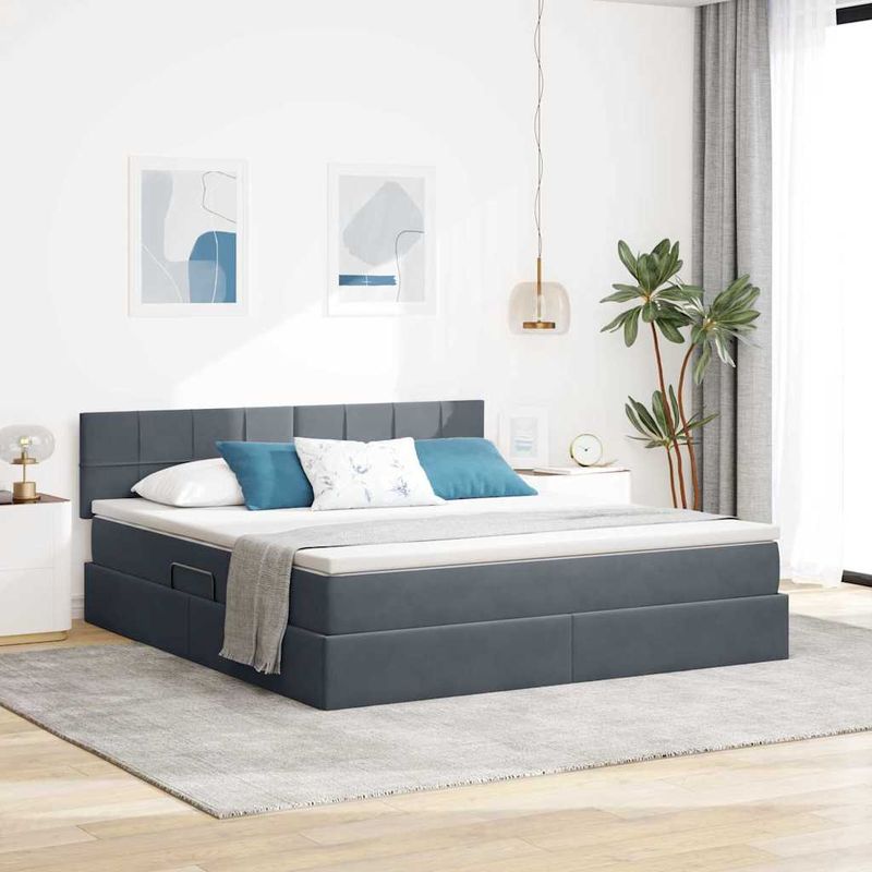 Casa si Gradina - Mobilier - Paturi si accesorii - Paturi - Pat cu lumini cu banda LED Gri inchis 160 x 200 cm Catifea - Infinity.ro