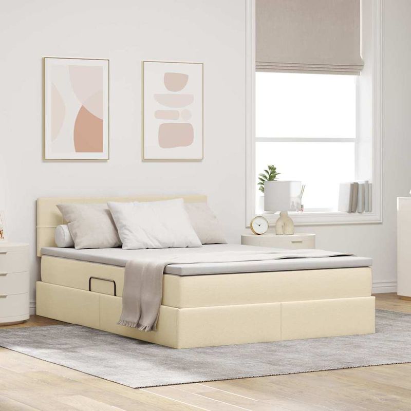 Casa si Gradina - Mobilier - Paturi si accesorii - Paturi - Pat cu lumini cu banda LED Creme 140 x 190 cm tesatura - Infinity.ro
