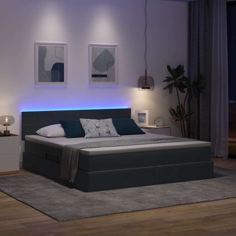 Casa si Gradina - Mobilier - Paturi si accesorii - Paturi - Pat cu lumini cu banda LED Gri inchis 160 x 200 cm Catifea - Infinity.ro