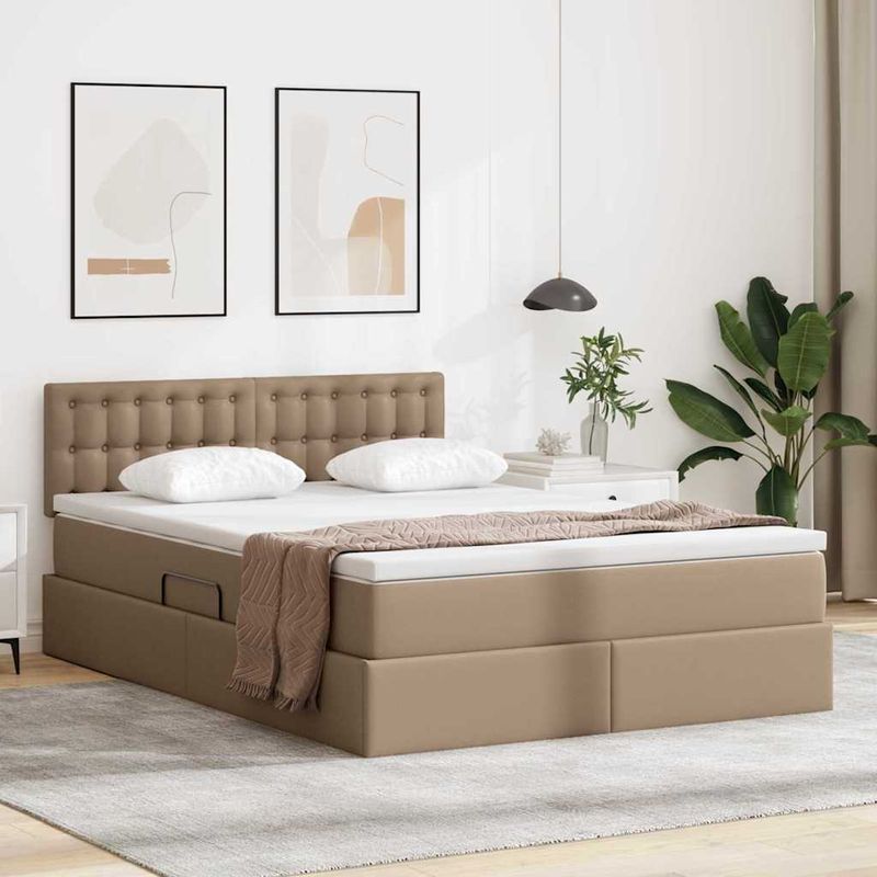 Casa si Gradina - Mobilier - Paturi si accesorii - Paturi - Pat cu lumini cu banda LED Cappuccino 140 x 200 cm PVC - Infinity.ro