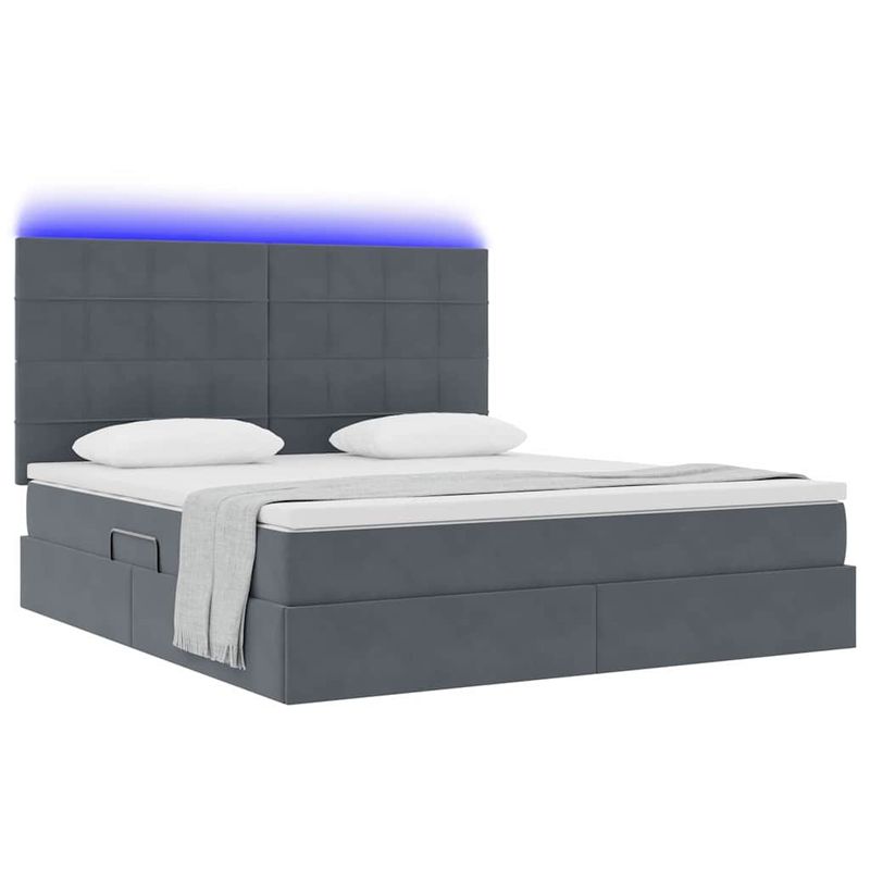 Casa si Gradina - Mobilier - Paturi si accesorii - Paturi - Pat cu lumini cu banda LED Gri inchis 160 x 200 cm Catifea - Infinity.ro